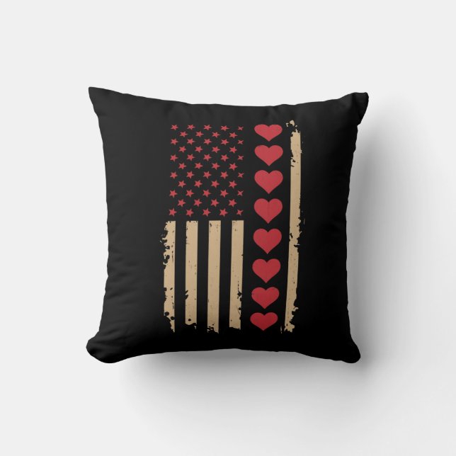 Valentine's Day US Flag Hearts  Throw Pillow (Front)