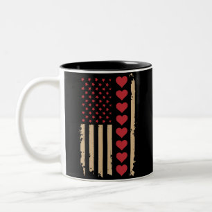 Valentine's Day US Flag Hearts  Two-Tone Coffee Mug
