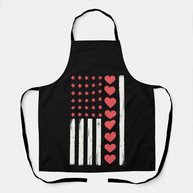 Valentine's Day US Flag Hearts USA Vintage Apron (Front)