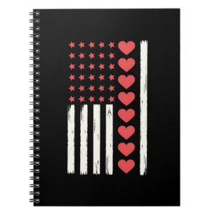 Valentine's Day US Flag Hearts USA Vintage Notebook