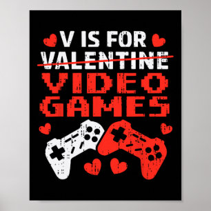 Valentines Day V Is For Video Games Controllers Te Poster