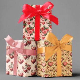 Valentine's Day Vintage Decoupage Heats  Wrapping Paper Sheet
