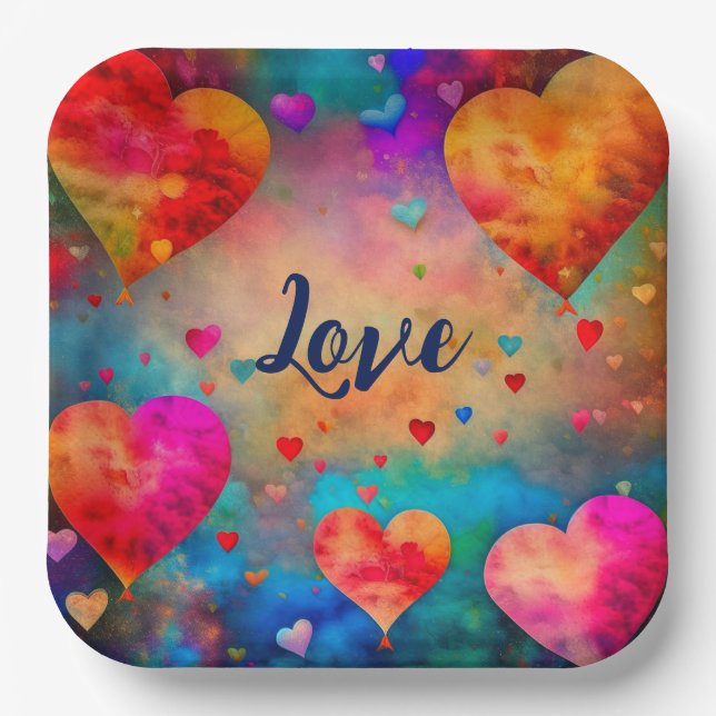 Valentine's Day Vintage Hearts Personalized Paper Plate (Front)