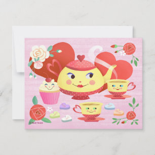 Valentine's Day Vintage Teapot Tea Set Invitation