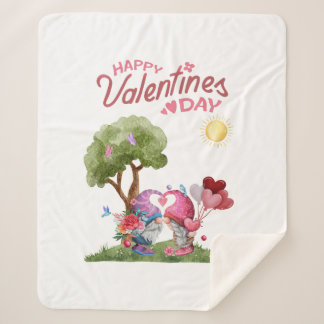 Valentine's Day watercolor Gnome Couple Sherpa Blanket