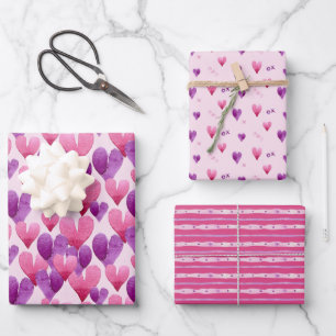 Valentine's Day watercolor heart patterned Wrapping Paper Sheet
