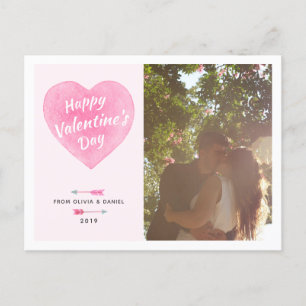 Valentine's Day Watercolor Heart Photo Postcard