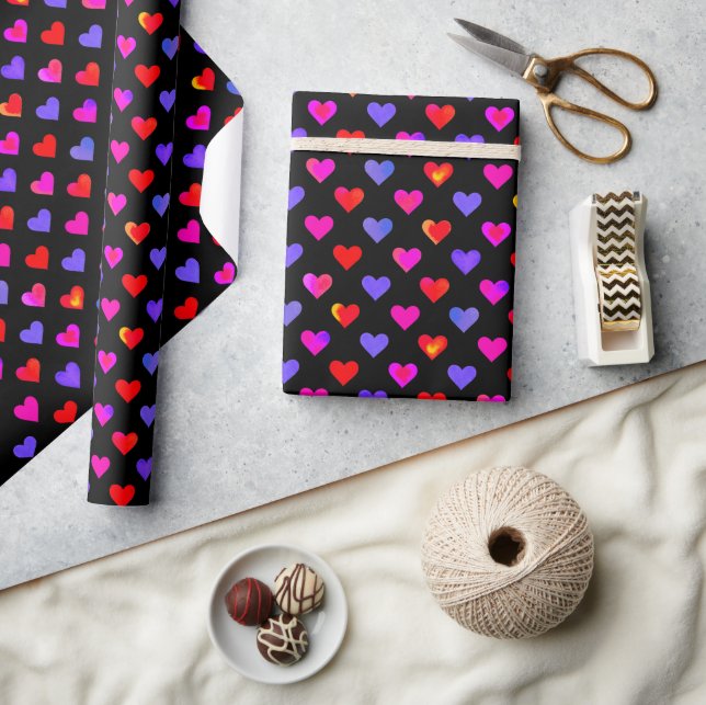Valentine's Day Watercolor Hearts Pattern Wrapping Paper (Crafts)