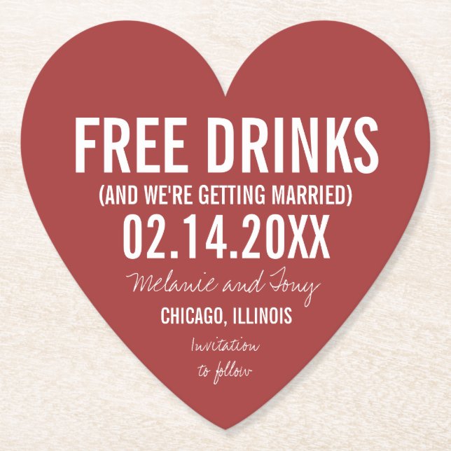 Valentine's Day Wedding Funny Save the Dates Paper Coaster (Front)