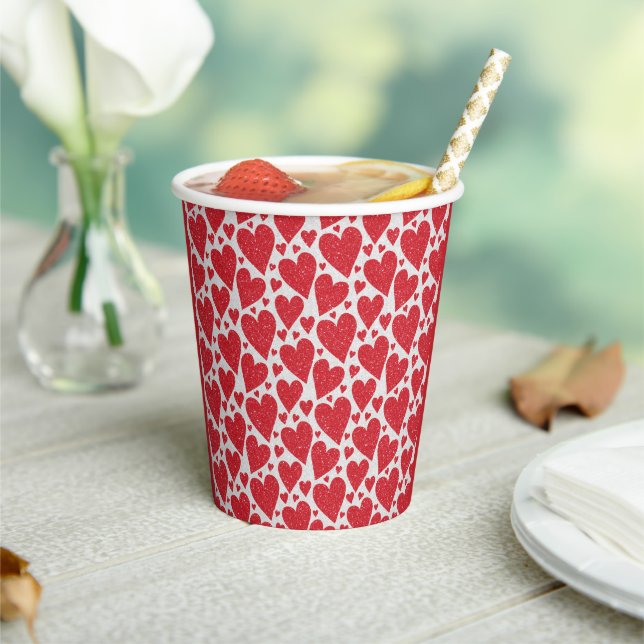 Valentine's Day Wedding Red White Glitter Hearts  Paper Cups (Insitu)
