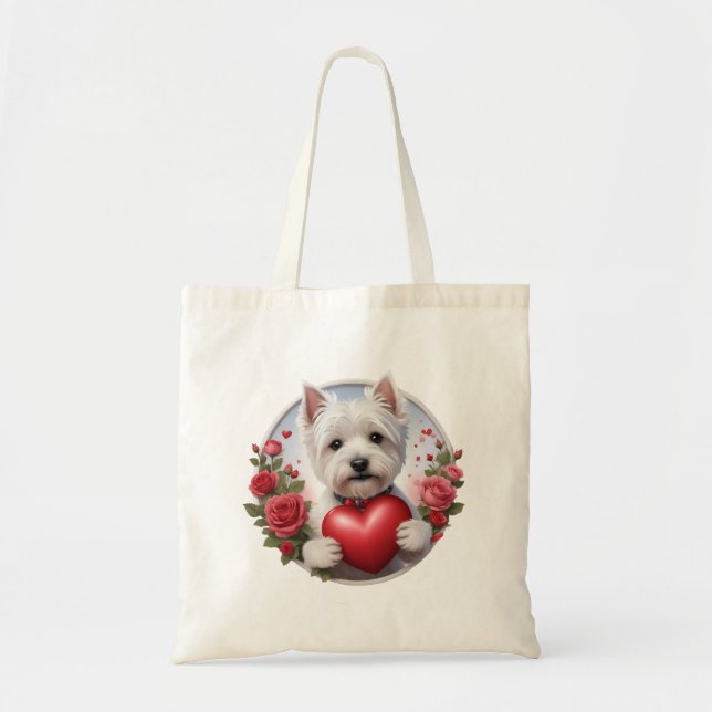 Valentine's Day Westie with heart Tote Bag (Front)