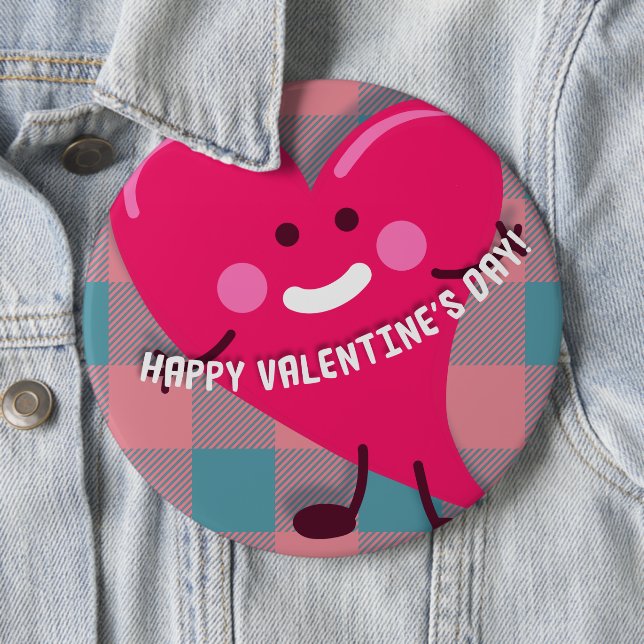 Valentine's Day | Whimsical Heart Character 6 Inch Round Button (In Situ)