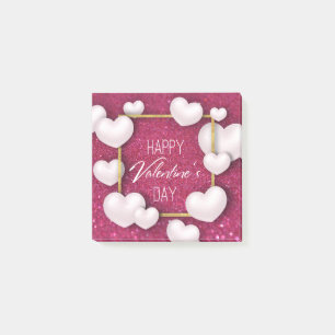 Valentine's Day White Heart Glitter Post-it® Notes