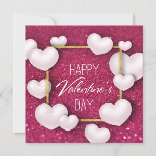 Valentine's Day White Hearts Glitter - Card