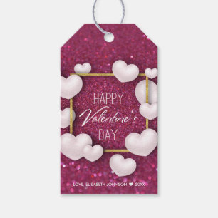 Valentine's Day White Hearts Glitter - Gift Tag