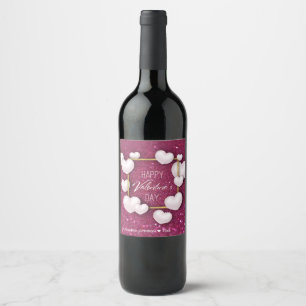 Valentine's Day White Hearts Glitter - Wine Label