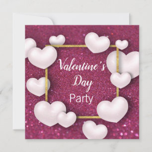 Valentine's Day White Hearts - Party Invitation
