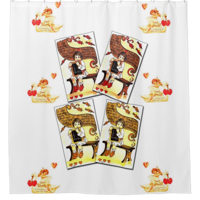 valentines day white love showercurtain (Front)