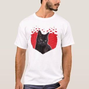 Valentine's Day With A Black Cat On The Front Cat T-Shirt