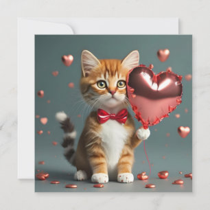 Valentine's Day with a cute little cat Holiday Card