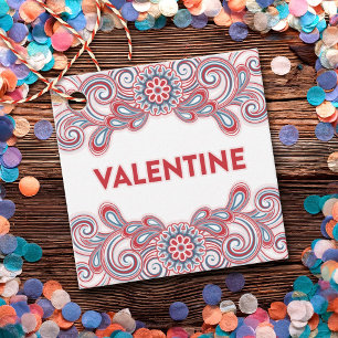 Valentine's Day with pink flowers and swirls Favour Tags