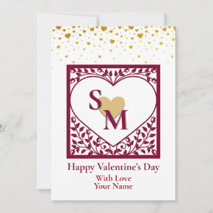 Valentine's Day with Red Initial and Gold Heart Holiday Card