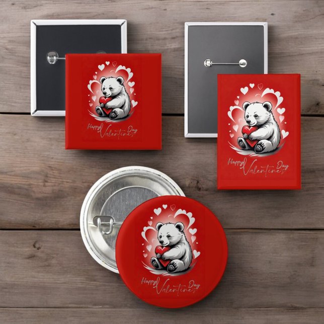 Valentine's Day with Rich Teddy Bear 1 Inch Round Button (Creator Uploaded)
