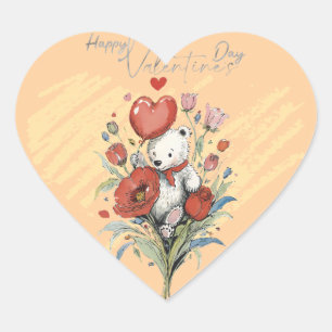 Valentine's Day with Rich Teddy Bear Heart Sticker