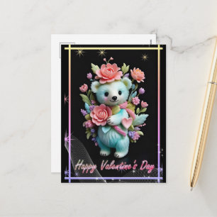 Valentine's Day with Rich Teddy Bear Holiday Postcard
