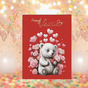 Valentine's Day with Rich Teddy Bear Holiday Postcard