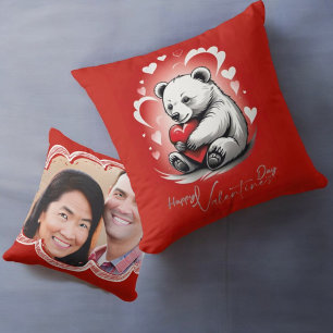 Valentine's Day with Rich Teddy Bear Throw Pillow