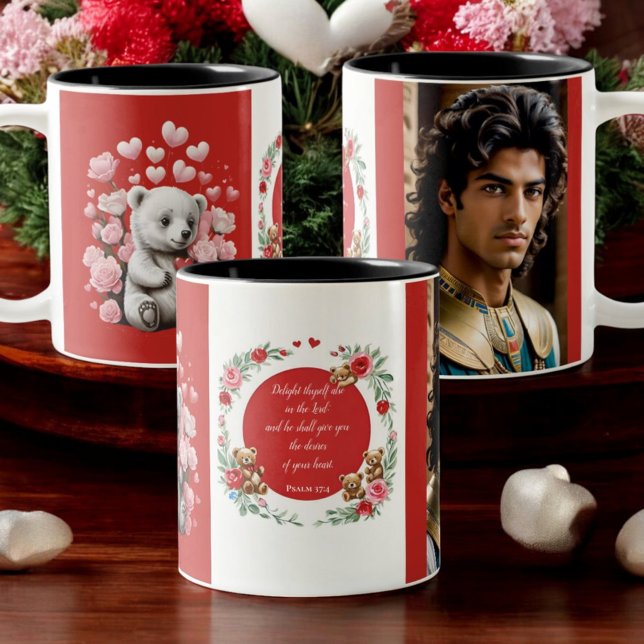 Valentine's Day with Rich Teddy Bear Two-Tone Coffee Mug (Creator Uploaded)