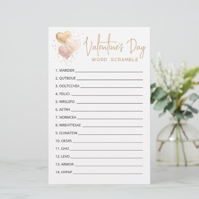 Valentine's day Word Scramble Game party game (Standing Front)