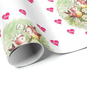 Valentine's Day Wrapping Paper Bird Vintage