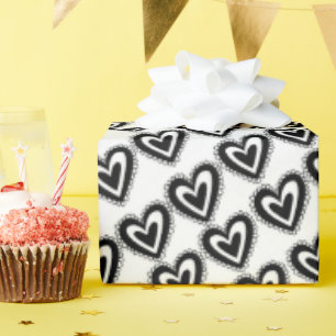 Valentine's Day Wrapping Paper Black & Whit Hearts
