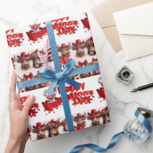 Valentine's Day Wrapping Paper  Cow Red Hearts
