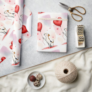 Valentine's Day Wrapping Paper Dog Red Hearts