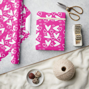 Valentine's Day Wrapping Paper Floral White Hearts