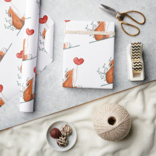 Valentine's Day Wrapping Paper Foxy Love Hearts
