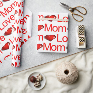 Valentine's Day Wrapping Paper Love Mom Red Hearts