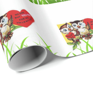 Valentine's Day Wrapping Paper Owl Vintage