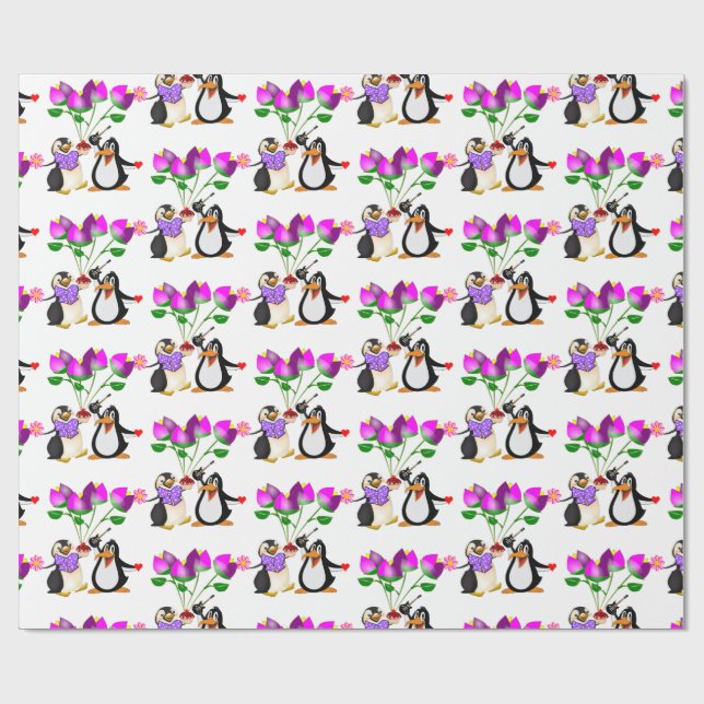 Valentine's Day Wrapping Paper Penguin Hearts (Flat)