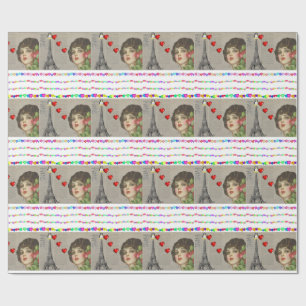 Valentine's Day Wrapping Paper Penguin Hearts