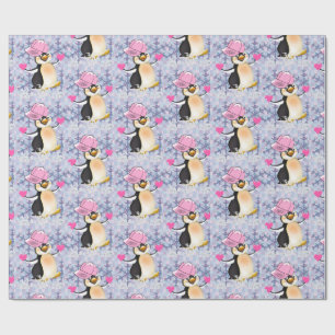 Valentine's Day Wrapping Paper Penguin Hearts