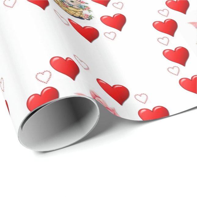 Valentine's Day Wrapping Paper Vintage Kitten (Roll Corner)