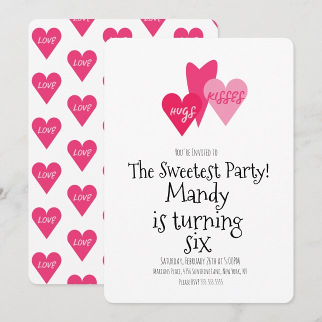 Valentines Day XOXO Hugs Kisses Heart Party Invitation (Front/Back)