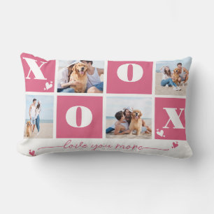 Valentines Day XOXO Modern Pink 4 Photo Collage Lumbar Pillow