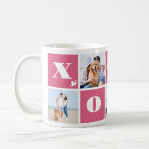 Valentines Day XOXO Modern Pink 5 Photo Collage Coffee Mug