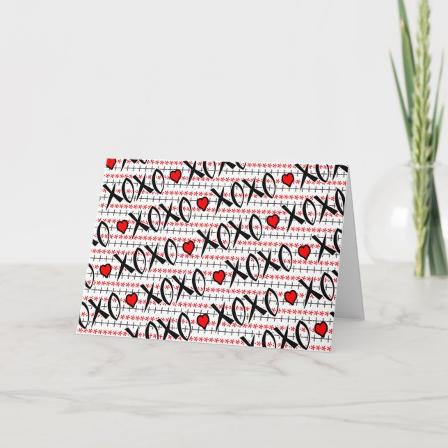 Valentine's Day, XOXO Red Black White Design Holiday Card (Front)