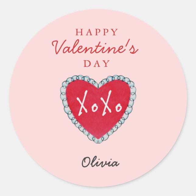 Valentines day XOXO Watercolor Heart   Classic Round Sticker (Front)
